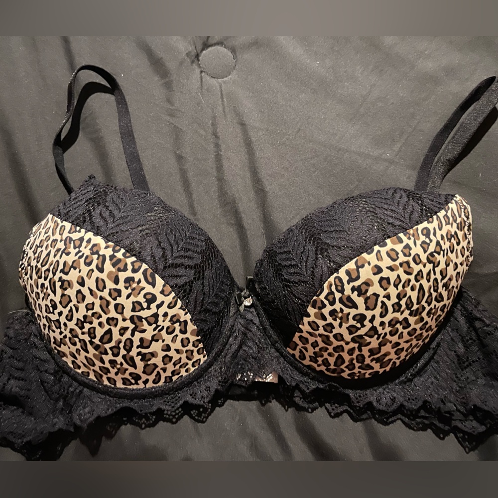 Leopard Print Black Lace Bra